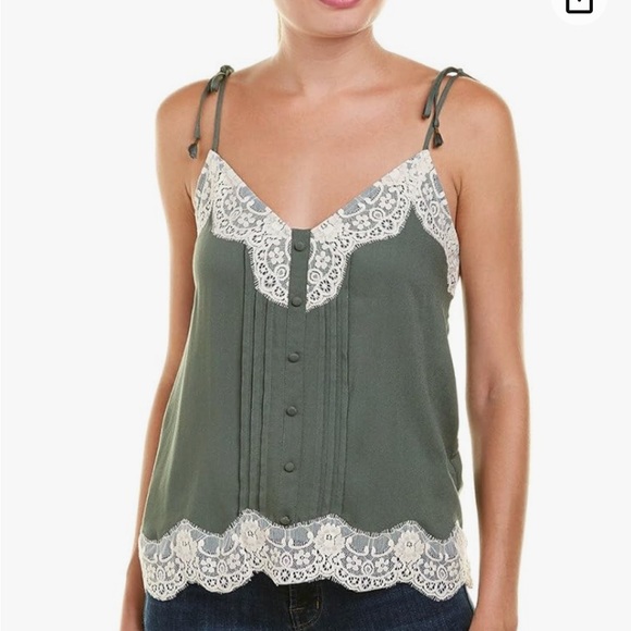 Ella Moss Trinity Cami in Sage Green with Ivory Lace Trim - Picture 1 of 9
